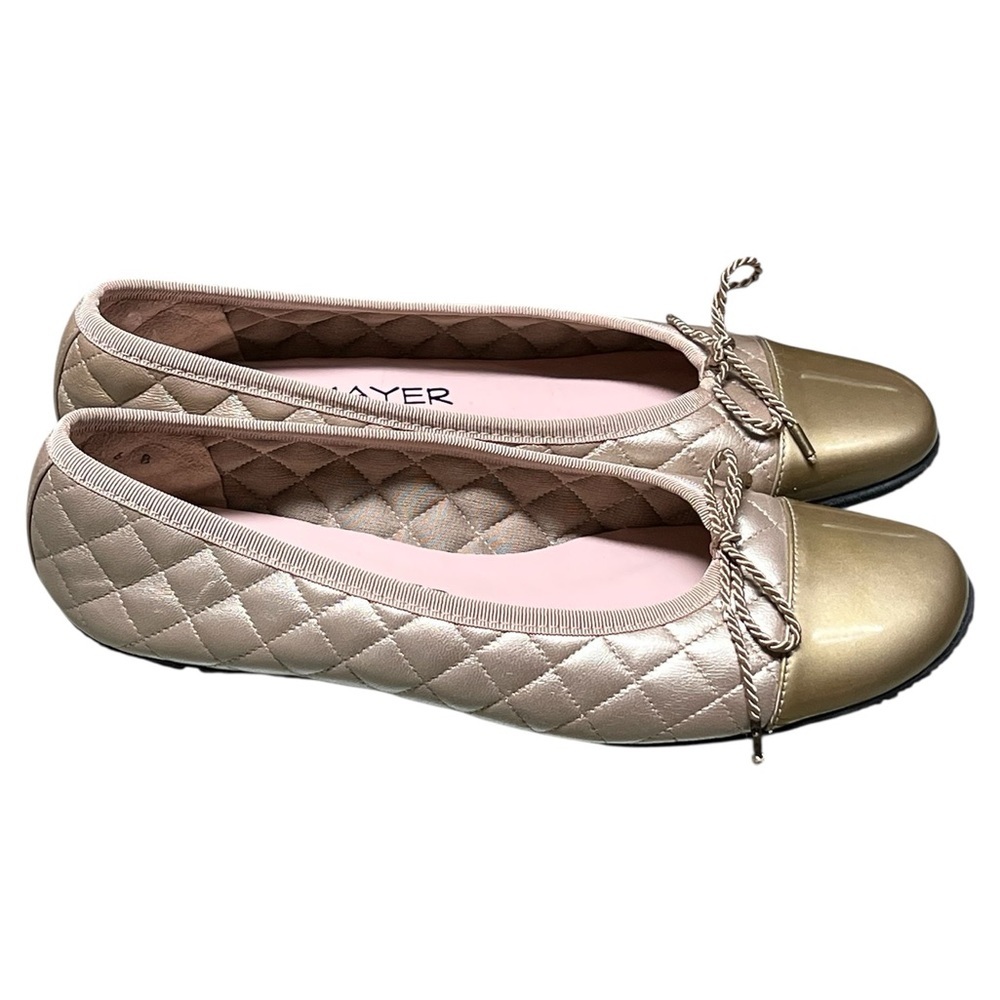 Paul Mayer Attitudes champagne quilted leather cap-toe ballet flats